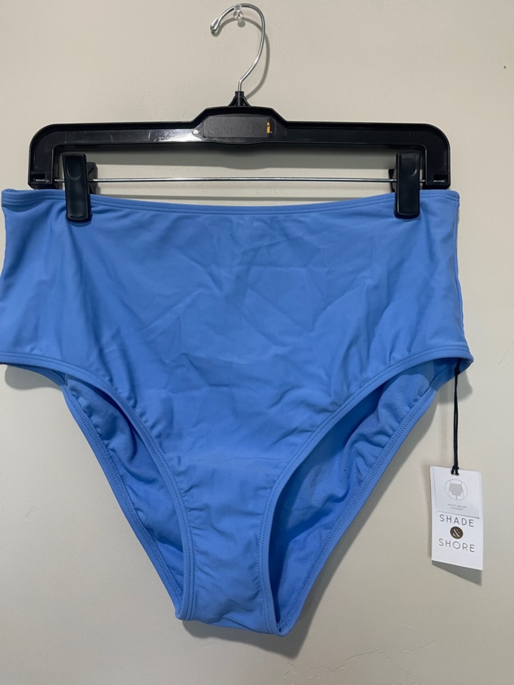 Shade & Shore Women’s High Waist Rise Bikini Bottoms Blue Large 12/14 New